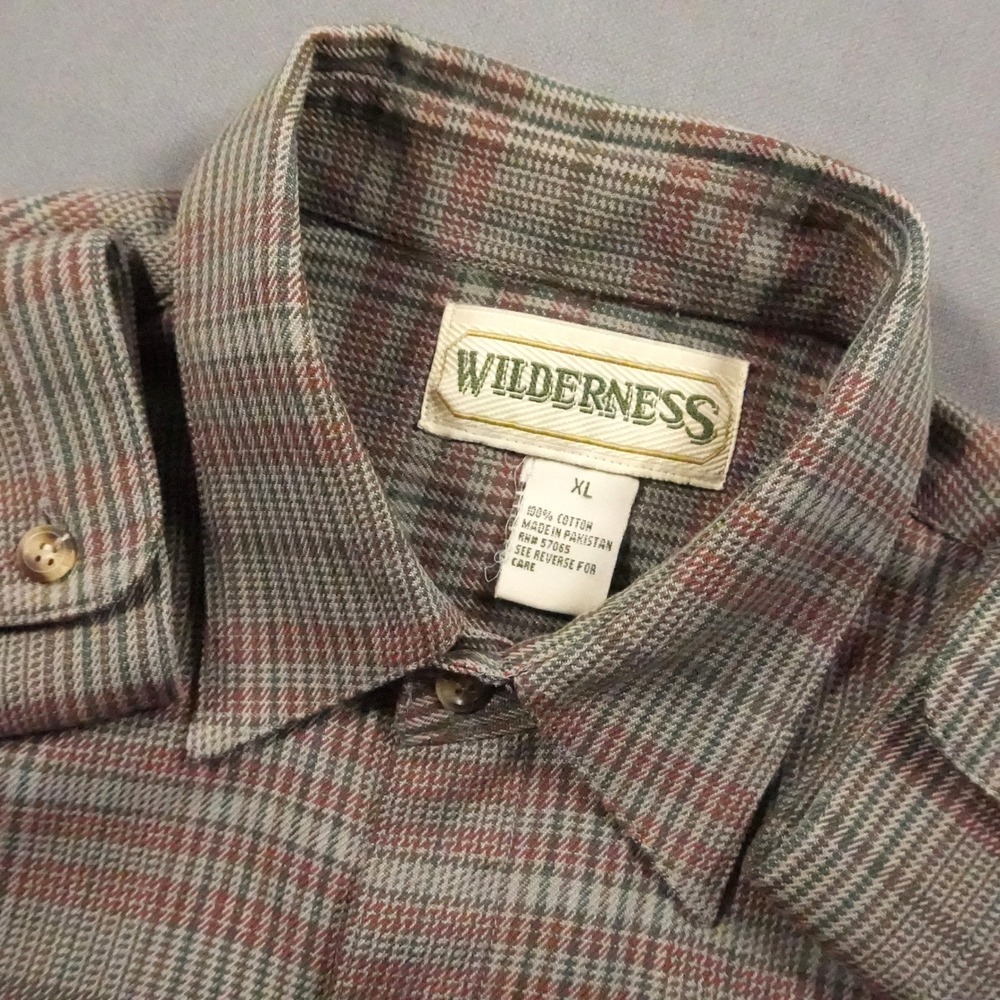 Vintage 90s Wilderness & Bourne Plaid Point Collar Men Shirt XL Cabin Retro